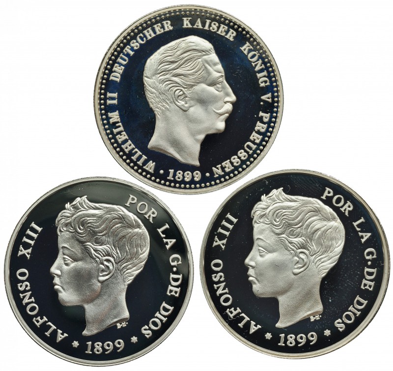 REPÚBLICA DE PALAU. 3 monedas de 5 dólares. 1999 En anv.: Alfonso XIII (2) y Gui...