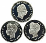 REPÚBLICA DE PALAU. 3 monedas de 5 dólares. 1999 En anv.: Alfonso XIII (2) y Guillermo II. SC.