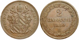 VATICANO. Pío IX. 2 baioucchi. 1850-R. Año V. PAGANI-490/6. Rayitas y pequeñas marcas. MBC.