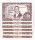 Lote de 6 billetes de 100 pesetas. 7-1953. Serie 34 y otras. ED-D65b. SC.