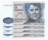 Lote de 4 billetes correlativos de 500 pesetas. 10-1979. Serie K. ED-E52a. SC.