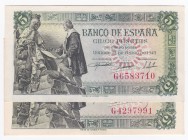 2 billetes de 5 pesetas. 6-1945. Serie G. ED-D50a. SC.