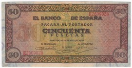 50 pesetas. 5-1938. Serie E. ED-D32a. EBC+.