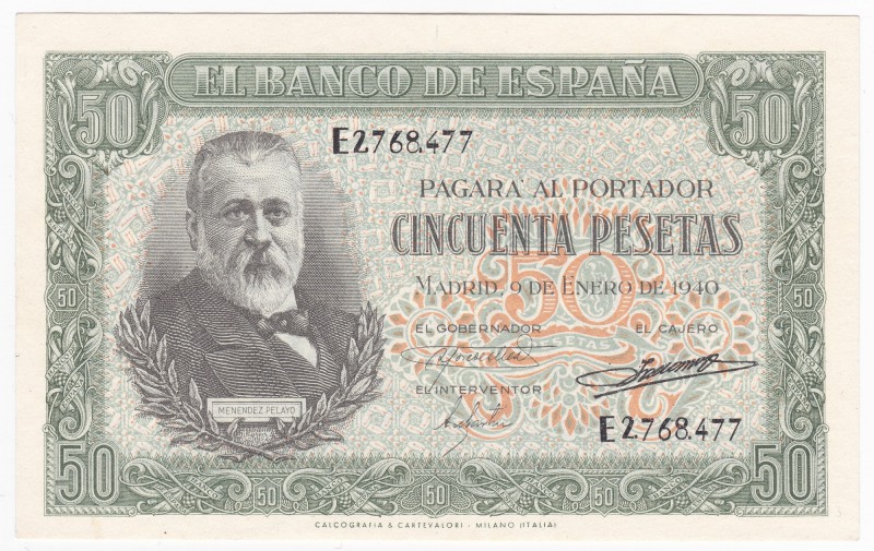 50 pesetas. 1-1940. Serie E. ED-D38a. EBC+.