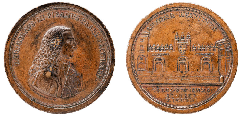 Italy. Bronze Medal, 1791 (MDCCXCI), for the food aid given by Ermolao III Pisan...