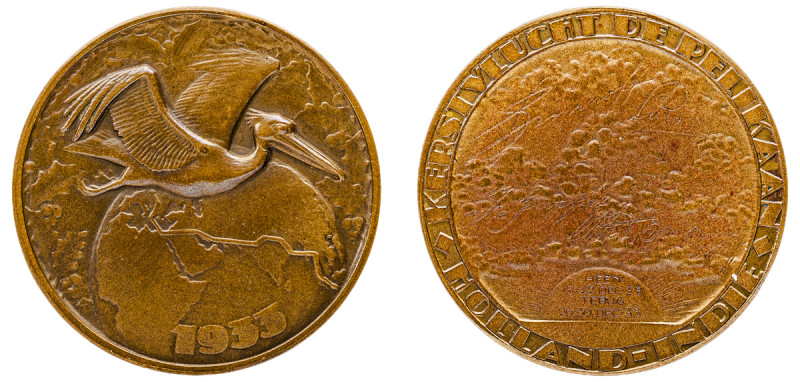 Netherlands. Bronze Medal, 1933, Christmas Flight from Holland to Indies for the...