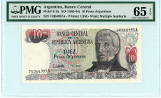 Argentina
Banco Central
10 Pesos Argentinos, ND (1983-1984)
S/N 74364997A
Printer: CdM
Watermark: Multiple Sunburts
Pick 313a

Graded Gem Uncirculated...