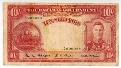 Bahamas
Government of Bahamas
10/- Shillings, 1936
S/N A/4 206034
Signatures of Heape, Tayler and Moor
Printer: TDLR
Pick 10b

Fine.

From the “Yankee...