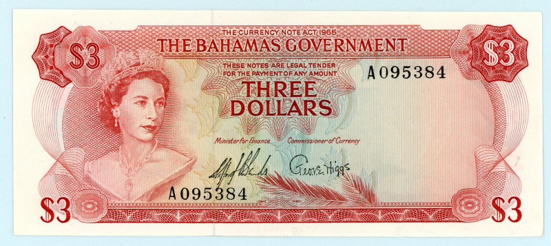 Bahamas
Government of Bahamas
3 Dollars, 1965
S/N A095384
Signatures of Sands an...