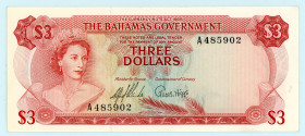 Bahamas
Government of Bahamas
3 Dollars, 1965
S/N A485902
Signatures of Sands and Higgs
Printer: TDLR
Watermark: Shellfish
Pick 19a

About uncirculate...