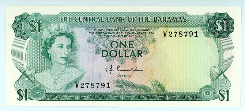 Bahamas
Central Bank of the Bahamas
1 Dollar, 1974
S/N V278791
Signature of Dona...