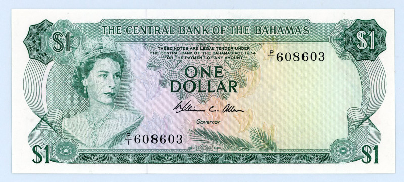 Bahamas
Central Bank of the Bahamas
1 Dollar, 1974
S/N P/I608603
Signature of Al...