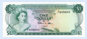 Bahamas
Central Bank of the Bahamas
1 Dollar, 1974
S/N P/I608603
Signature of Allen
Printer: TDLR
Watermark: Shellfish
Pick 35b

Crisp Gem Uncirculate...