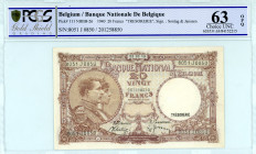 Belgium
Banque Nationale De Belgique
20 Francs “TRESORERIE”, 1940 
S/N 8051 J 0850 / 201258850 
Signatures of Sontag and Janssen
Pick 111; NBBB-26

Gr...