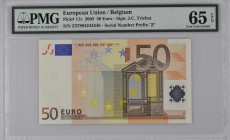 Belgium - European Union
50 Euro, 2002
S/N Z37984244346
Signature of J.C. Trichet
Serial Number Prefix “Z”
Pick 11z

Graded Gem Uncirculated 65 EPQ PM...