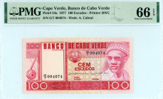 Cape Verde
Banco de Cabo Verde
100 Escudos, 20 January 1977
S/N G/7 004074
Printer: BWC
Watermark: A. Cabral
Pick 54a

Graded Gem Uncirculated 66 EPQ ...