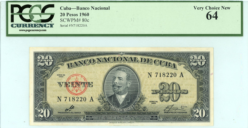 Cuba
Banco Nacional 
20 Pesos, 1960
S/N N 718220 A
Black serial number
Printer: ...