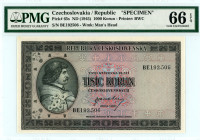 Czechoslovakia
Republic
Specimen 1.000 Korun, ND (1945)
S/N BE192,506
Printer: BWC
Watermark: Man’s Head
Pick 65s

Graded Gem Uncirculated 66 EPQ PMG....