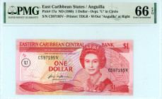 East Caribbean States / Anguilla
Dollar, ND (1988)
S/N C597195V
Overprint “U” in Circle 
Without “Anguilla” at Right
Printer: TDLR
Pick 17u

Graded Ge...