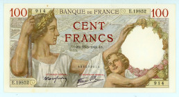 France
Banque de France
100 Francs, 13th March 1941
S/N E.19852 914
Signatures of Favre-Gilly and Rousseau 
Watermark: Ceres and Mercury
Pick 94

Unci...
