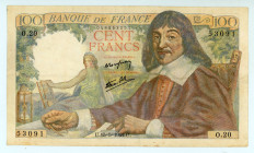 France
Banque de France
100 Francs, 15th May 1942
S/N O.20 53091
Signatures of Favre-Gilly and Rousseau 
Watermark: Man's Head
Pick 101a

Extremely fi...