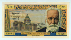 France
Banque de France
5 New Francs, 1st October 1964
S/N 58860 U128
Pick 141a

Uncirculated.

From the “Yankee” Collection of banknotes.