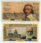 France
Lot of 5 banknotes comprising 1.000 Francs (1), 1956; 500 Francs (2), 1958 and 5 New Francs (2), 1959-1962
S/N 18830 H.271, 69719 M.98, 22960 N...