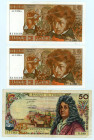 France
Lot of 3 banknotes comprising 50 Francs (1), 1972 and 10 Francs (2), 1976
S/N 77795 N.189, 816038-039 Z.286 (consecutive numbers
Pick 148d and ...