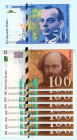 France
Lot of 9 banknotes comprising 50 Francs (1), 1993 and 100 Francs (8), 1997-1998
S/N N 010894007, Q 03507616-619 and Q 067475121-124 (consecutiv...