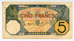 French West Africa
Banque de L'Afrique Occidentale
5 Francs, 13th January 1928
S/N L 4001 887
Watermark: RandF
Pick 5Be

Very fine.

From the “Yankee”...