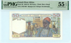 French West Africa
Banque de l’ Afrique Occidentale 
50 Francs, 27 September 1944 (1944-1954)
S/N Z.702 888
Watermark: Man’s Head
Pick 39

Graded Abou...