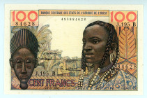 French West Africa
Banque de L'Afrique Occidentale
100 Francs, 20th March 1961
S/N J.195 B 84628
T Series, Dahomey
Pick 201B

Uncirculated.

From the ...