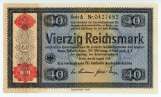 Germany
Third Reich
40 Reichsmark, 28th August 1933
S/N A 0427682
Overprint - Conversion Fund for Foreign Debts
Pick 235

About uncirculated, pinholes...