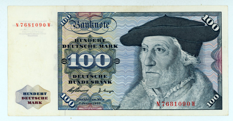 Germany
Federal Republic Deutsche Bundesbank
100 Mark, 1960
S/N N7981090W
Pick 2...