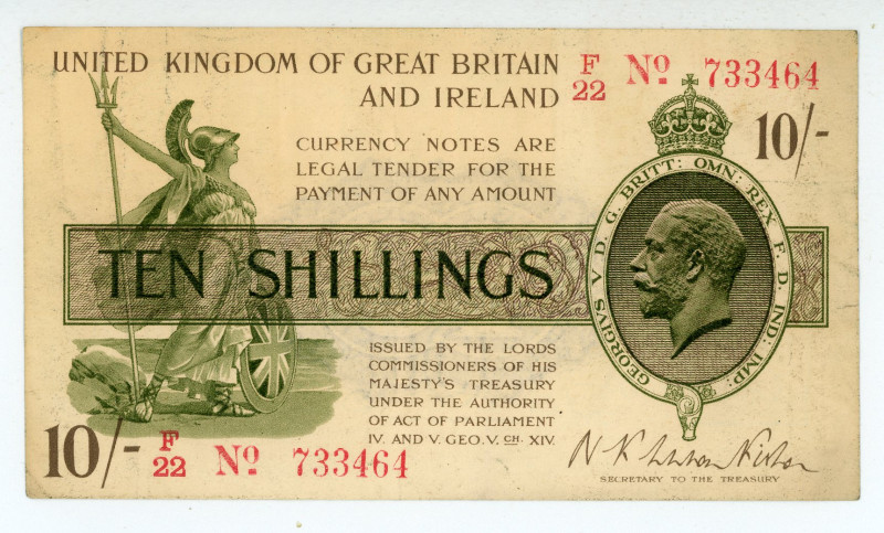 Great Britain
Treasury Note
10/- Shillings, ND (1919)
F/22 733464
Signature of N...