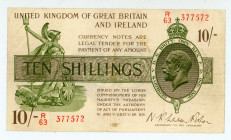 Great Britain
Treasury Note
10/- Shillings, ND (1919)
R/63 377572
Signature of N.K.W. Fisher
Variety Arial Type of Serial Number
Pick 356

About very ...