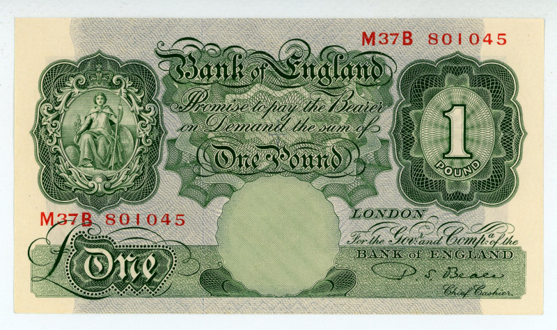 Great Britain
Bank of England
1 Pound, ND (1949-1955)
S/N M 37B 801045
Signature...