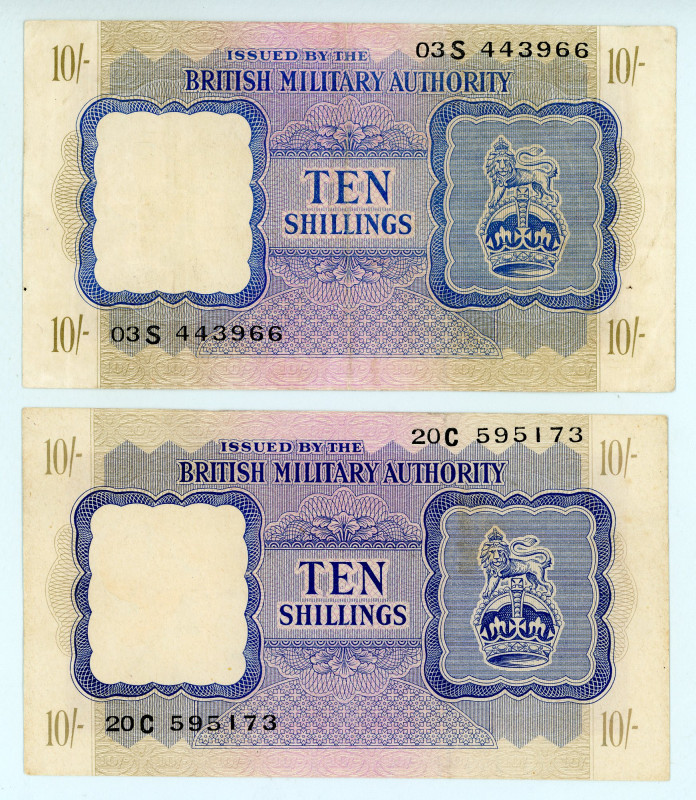 Great Britain
British Military Authority
Lot of 2 banknotes comprising 10/- Shil...