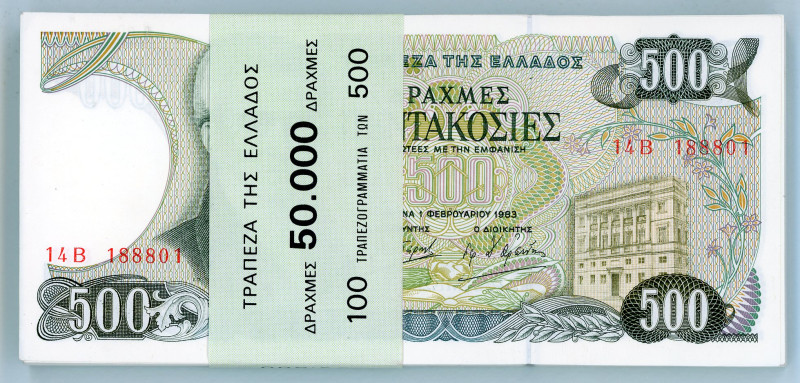 Greece
Bank of Greece (ΤΡΑΠΕΖΑ ΤΗΣ ΕΛΛΑΔΟΣ)
Bundle of 99x 500 Drachmai, 1 Februa...