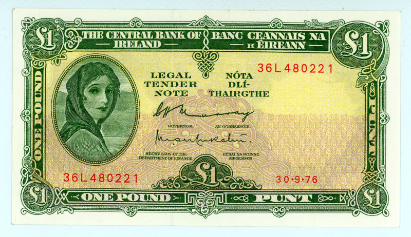 Ireland
Central Bank of Ireland
1 Pound, 30th September 1976
S/N 36L 480221
Sign...