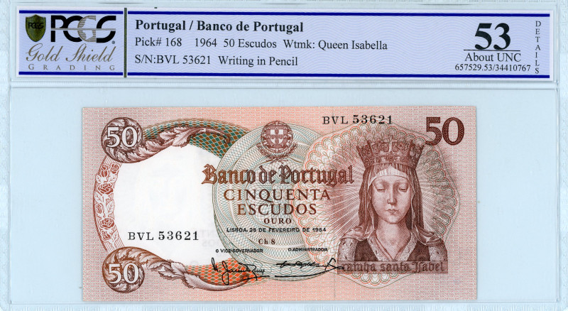 Portugal
Banco de Portugal
50 Escudos, 28 February 1964
S/N BVL 53621
Watermark:...