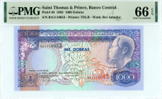 Saint Thomas & Prince
Banco Central
1.000 Dobras, 26 August 1993
S/N BA1110053
Printer: TDLR
Watermark: Rei Amador
Pick 64

Graded Gem Uncirculated 66...