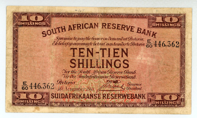 South Africa
Reserve Bank
10 Shillings, 10th November 1941
S/N E/60 446362
Signa...