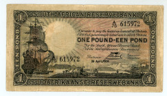 South Africa
Reserve Bank
1 Pound, 26th April 1938
S/N A/75 615972
Signature of J. Postmus
Pick 84c

About very fine, minor hole on the centre.

From ...