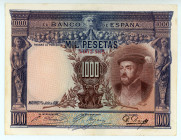 Spain
Banco de Espana
1.000 Pesetas, 1925 (ND 1936)
S/N 3957583
Printer: BWC
Watermark: Woman's Head
Pick 70c

Extremely fine.

From the “Yankee” Coll...