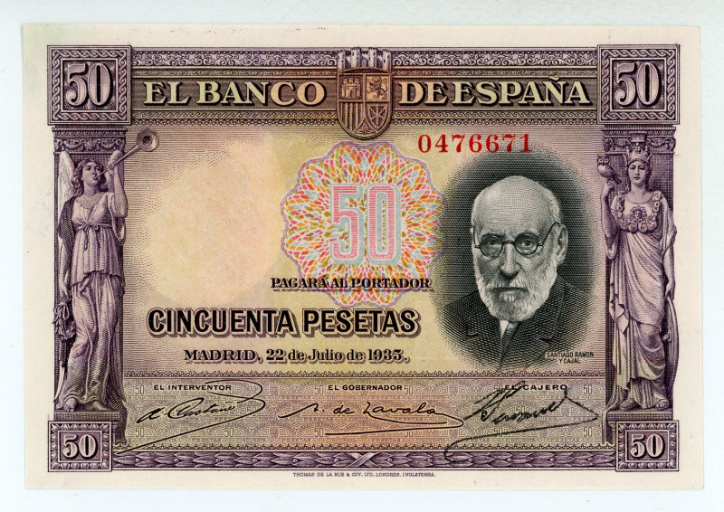 Spain
Banco de Espana
500 Pesetas, 1935
S/N 0476671
Printer: TDLR
Pick 88a

Unci...