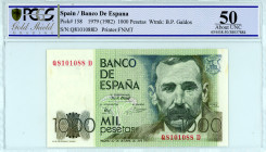 Spain
Banco de Espana
1000 Escudos, 23 October 1979 (ND 1982)
S/N Q8101088 D
Printer: FNMT
Watermark: B.P. Galdos
Pick 158

Graded About Uncirculated ...