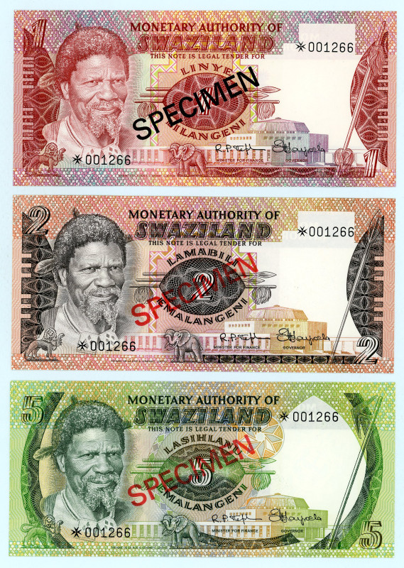 Swaziland
Monetary Authority of Swaziland
Specimen set of 5 banknotes comprising...