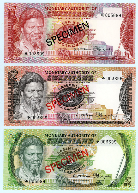 Swaziland
Monetary Authority of Swaziland
Specimen set of 5 banknotes comprising...