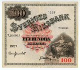 Sweden
Sveriges Riksbank
100 Kronor, 1957
S/N T266865
Pick 45c

Fine.

From the “Yankee” Collection of banknotes.